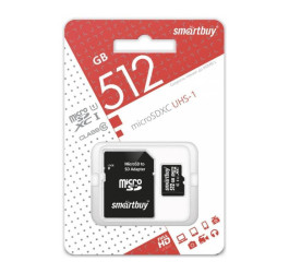 Карта памяти microSDXC Smartbuy 512GB Class10 UHS (с адаптером SD) SB512GBSDCL10-01