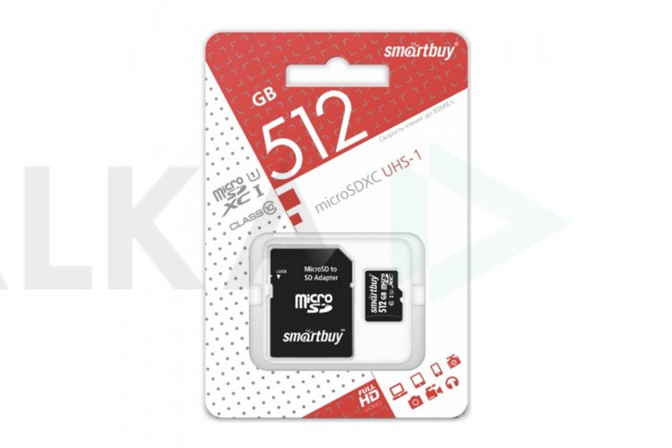 Карта памяти microSDXC Smartbuy 512GB Class10 UHS (с адаптером SD) SB512GBSDCL10-01