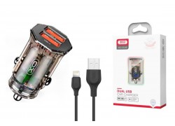 Автомобильное зарядное устройство АЗУ 2USB + кабель Lightning XO CC49 transparent design 2.4A Brown