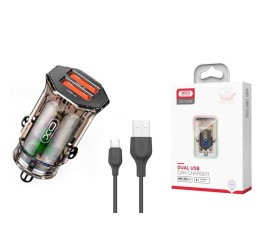 Автомобильное зарядное устройство АЗУ 2USB + кабель MicroUSB XO CC49 transparent design Brown