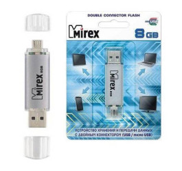 Флешка USB 2.0 Mirex SMART SILVER с двойным разъёмом USB/microUSB 8GB (ecopack)