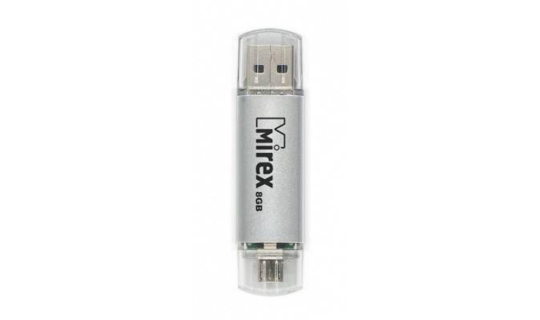 Флешка USB 2.0 Mirex SMART SILVER с двойным разъёмом USB/microUSB 8GB (ecopack)
