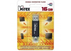 Флешка USB 2.0 Mirex SMART BLACK с двойным разъёмом USB/microUSB 16GB (ecopack)