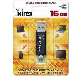 Флешка USB 2.0 Mirex SMART BLACK с двойным разъёмом USB/microUSB 16GB (ecopack)