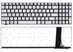 Клавиатура для ноутбука Asus N550 серебристая с подсветкой