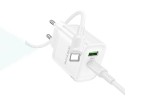 Сетевое зарядное устройство USB + USB-C + кабель Type-C BOROFONE BA83A Flare star PD20W+QC3.0 (белый)