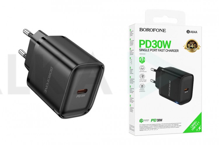 Сетевое зарядное устройство USB-C BOROFONE BA84A Flare star PD 30W (черный)