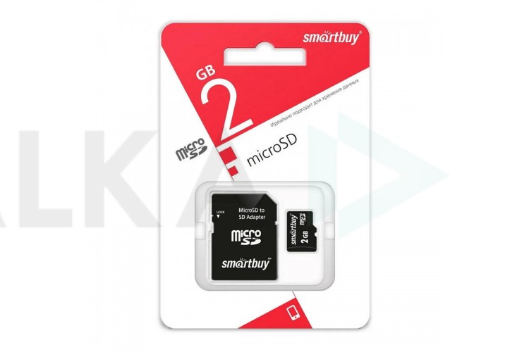 Карта памяти microSDHC Smartbuy 2 GB (class 4) c адаптером (SB2GBSD-01)