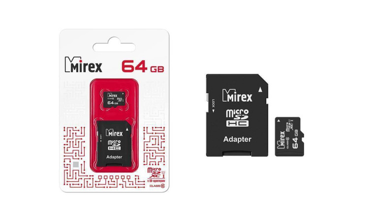 Карта памяти microSDХC MIREX 64 GB UHS-I U1 (class 10) с адаптером