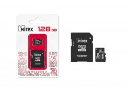 Карта памяти microSDХC MIREX 128 GB UHS-I U1 (сlass 10) с адаптером 