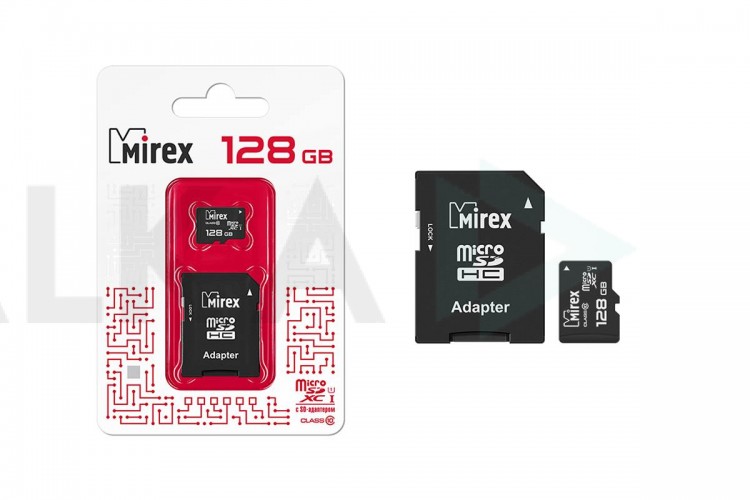 Карта памяти microSDХC MIREX 128 GB UHS-I U1 (сlass 10) с адаптером