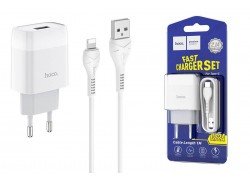 Сетевое зарядное устройство 2 USB 2400mAh + кабель iPhone 5/6/7 HOCO C72A Glorious single port charger set белый