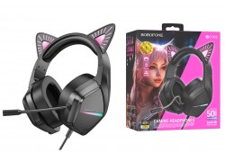 Наушники мониторные проводные с микрофоном BOROFONE BO106 Cute cat ear luminous  gaming headphones (phantom cat)