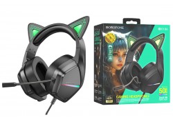 Наушники мониторные проводные с микрофоном BOROFONE BO106 Cute cat ear luminous  gaming headphones (elf cat)