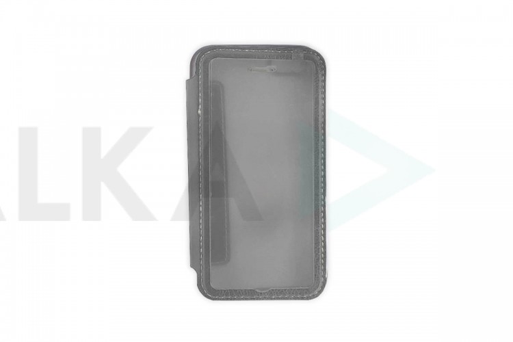 Чехол-книжка iPhone 5/5S/5SE силиконовый, кожаный переплет, зеркальный перед, открывается в бок (серебристый)