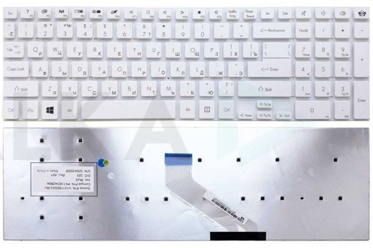 Клавиатура для ноутбука Packard Bell LS11, LS13, TS11, TS44, P5WS0, P7YS0, F4211/ Gateway NV55, NV75 белая