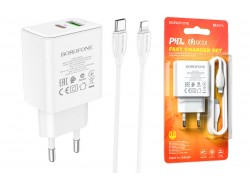 Сетевое зарядное устройство USB + USB-C + кабель Lightning - Type-C BOROFONE BA67A PD20W+QC3.0  (белый)