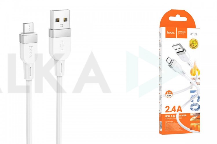 Кабель USB - MicroUSB HOCO X109 (белый) 1м силиконовый