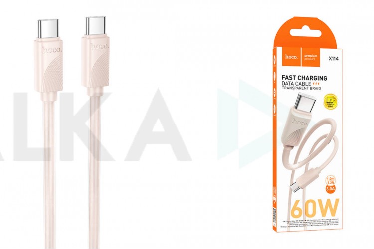 Кабель USB Type-C - USB Type-C HOCO X114 Energy 60W (розовый) 1м
