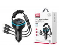 FM-Модулятор XO BCC07 Smart Bluetooth MP3 Car Charger + One Drag Three Data Cable 5V3.1A with Ambient Light (черный)