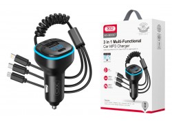 FM-Модулятор XO BCC07 Smart Bluetooth MP3 Car Charger + One Drag Three Data Cable 5V3.1A with Ambient Light (черный)