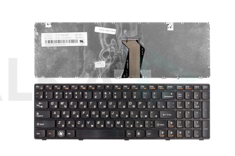 Клавиатура для ноутбука Lenovo Ideapad G580, G585, N580, P585, V580 Series. Плоский Enter. Черная, с черной рамкой. PN: AELZ3700060.