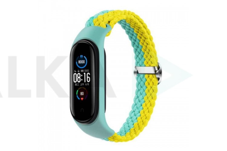 Ремешок тканевый плетеный для XIAOMI MI Band 3/MI Band 4 двухцветный желто-бирюзовый