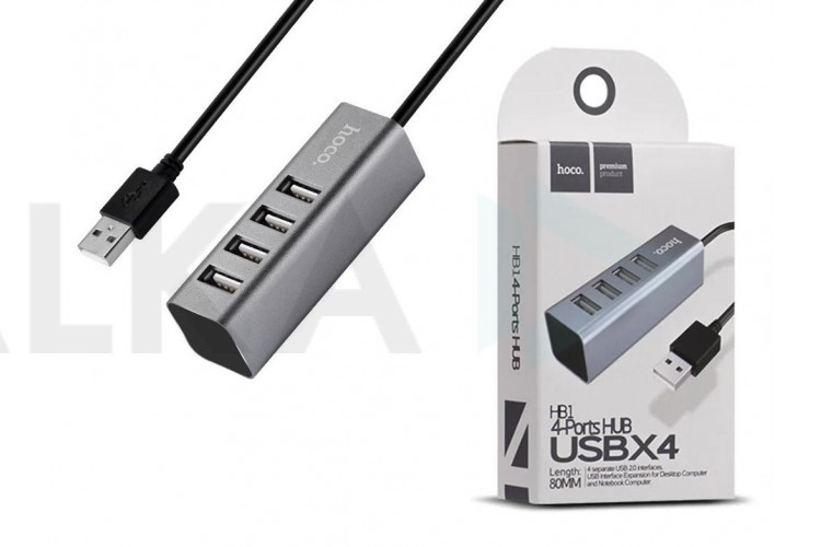 Разветвитель USB HUB 2.0 HOCO HB1 на 4 порта (Space Gray)