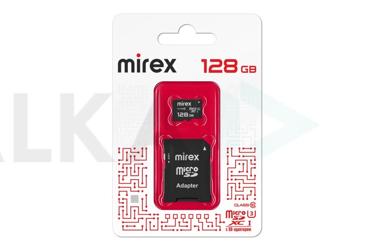 Карта памяти microSDХC MIREX 128 GB UHS-I U3 (сlass 10) с адаптером (13613-AD3UH128)