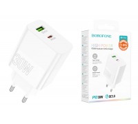 Сетевое зарядное устройство USB + USB-C BOROFONE BA75A Resource PD30W+ QC 3.0 (белый)