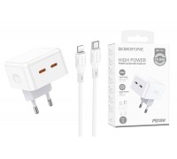 Сетевое зарядное устройство 2USB-C + кабель Lightning - Type-C BOROFONE BA76A PD35W (белый)