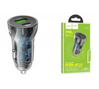 Автомобильное зарядное устройство АЗУ USB + Type-C HOCO Z47A Transperent PD30W+QC3.0 (черный прозрачный)