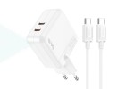 Сетевое зарядное устройство 2USB-C + кабель Type-C-Type-C HOCO C110A Luckyl PD35W + QC3.0 (белый)