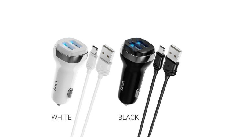 Автомобильное зарядное устройство АЗУ 2USB + кабель Type-C HOCO Z40 Superior 2400mAh (черный)