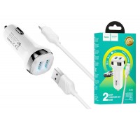 Автомобильное зарядное устройство АЗУ 2USB + кабель Lightning HOCO Z40 (белый)