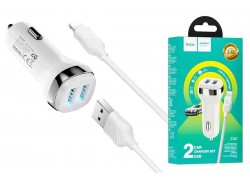Автомобильное зарядное устройство АЗУ 2USB + кабель Lightning HOCO Z40 (белый)