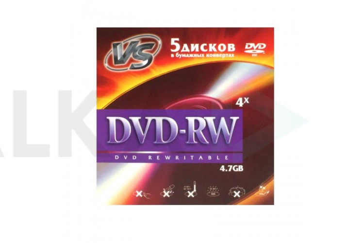 DVD-RW VS 4,7 GB 4x конверт (цена за 5 дисков)