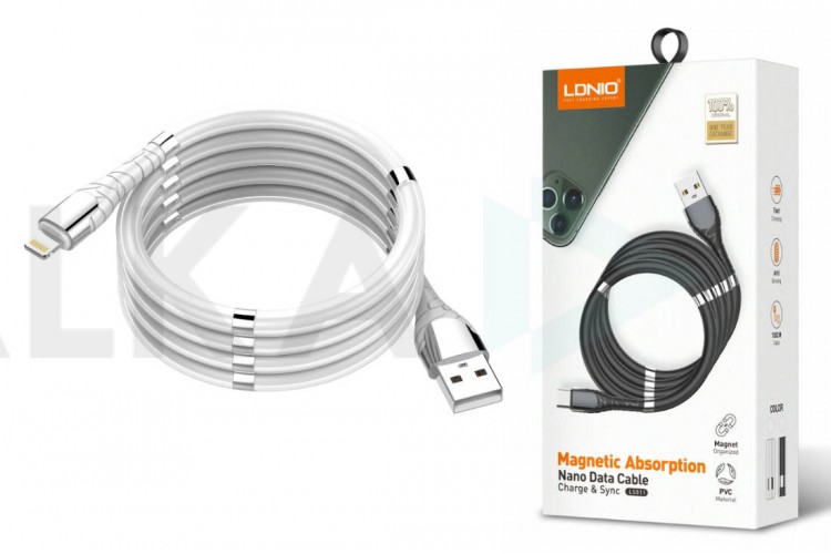 Кабель USB - MicroUSB LDNIO LS511 2.4A медь, 86 жил, магнитная оплетка 1m (белый) (У)