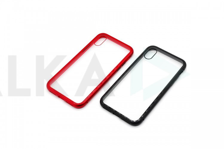 Чехол для iPhone X стекло с металлическим бампером на магните (особая прочность)