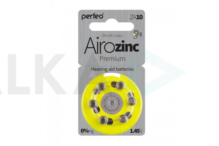 Батарейка часовая для слуховых аппаратов Perfeo ZA10/6BL Airozinc Premium