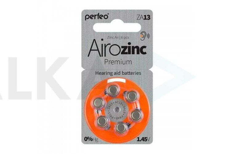 Батарейка часовая для слуховых аппаратов Perfeo ZA13/6BL Airozinc Premium
