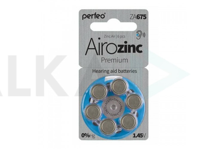 Батарейка часовая для слуховых аппаратов Perfeo ZA675/6BL Airozinc Premium