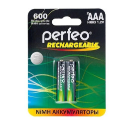 Аккумулятор Ni-MH Perfeo AAA 600mAh/2BL (Картонный блистер, цена за 2 штуки)