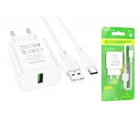 Сетевое зарядное устройство USB + кабель Type-C BOROFONE BA72A QC3.0 (белый)