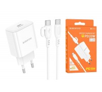 Сетевое зарядное устройство USB-C+ кабель Type-C - Type-C BOROFONE BA81A PD20W (белый)