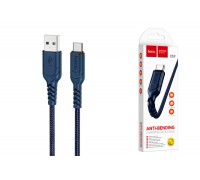 Кабель USB - USB Type-C HOCO X59, 2A (синий) 1м (в оплетке, с усилением сгиба)