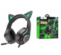 Наушники мониторные проводные HOCO W107 Cute cat luminous cat ear gaming headphones (Elf Cat)