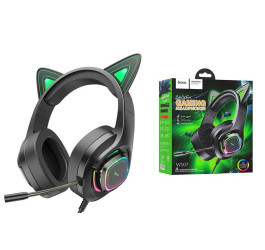Наушники мониторные проводные HOCO W107 Cute cat luminous cat ear gaming headphones (Elf Cat)
