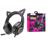 Наушники мониторные проводные HOCO W107 Cute cat luminous cat ear gaming headphones (Phantom Cat)