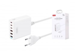 Сетевое зарядное устройство 3 USB + 3 USB-C XO L133 75W GaN Desktop Fast Charger with 1.5M Power Cord White